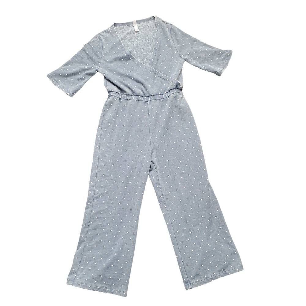 Alternative Ladies Size Small Blue White Polka Dot V-Neck Jumpsuit
